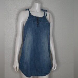 Celebrity Pink Blue Denim Dress Sleeveless Adjustable Straps